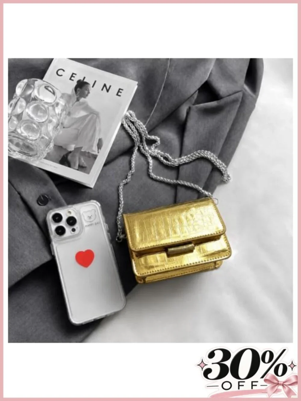 Mini Crossbody Bag Patent Leather Crocodile Purse Detachable Chain Strap